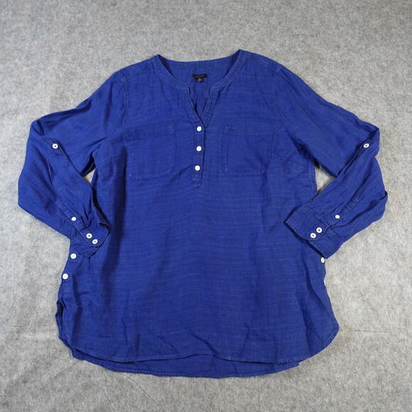 Talbots Tops - Talbots Top Womens Extra Large Linen Beachy Lagenlook Long Sleeve Button Blue